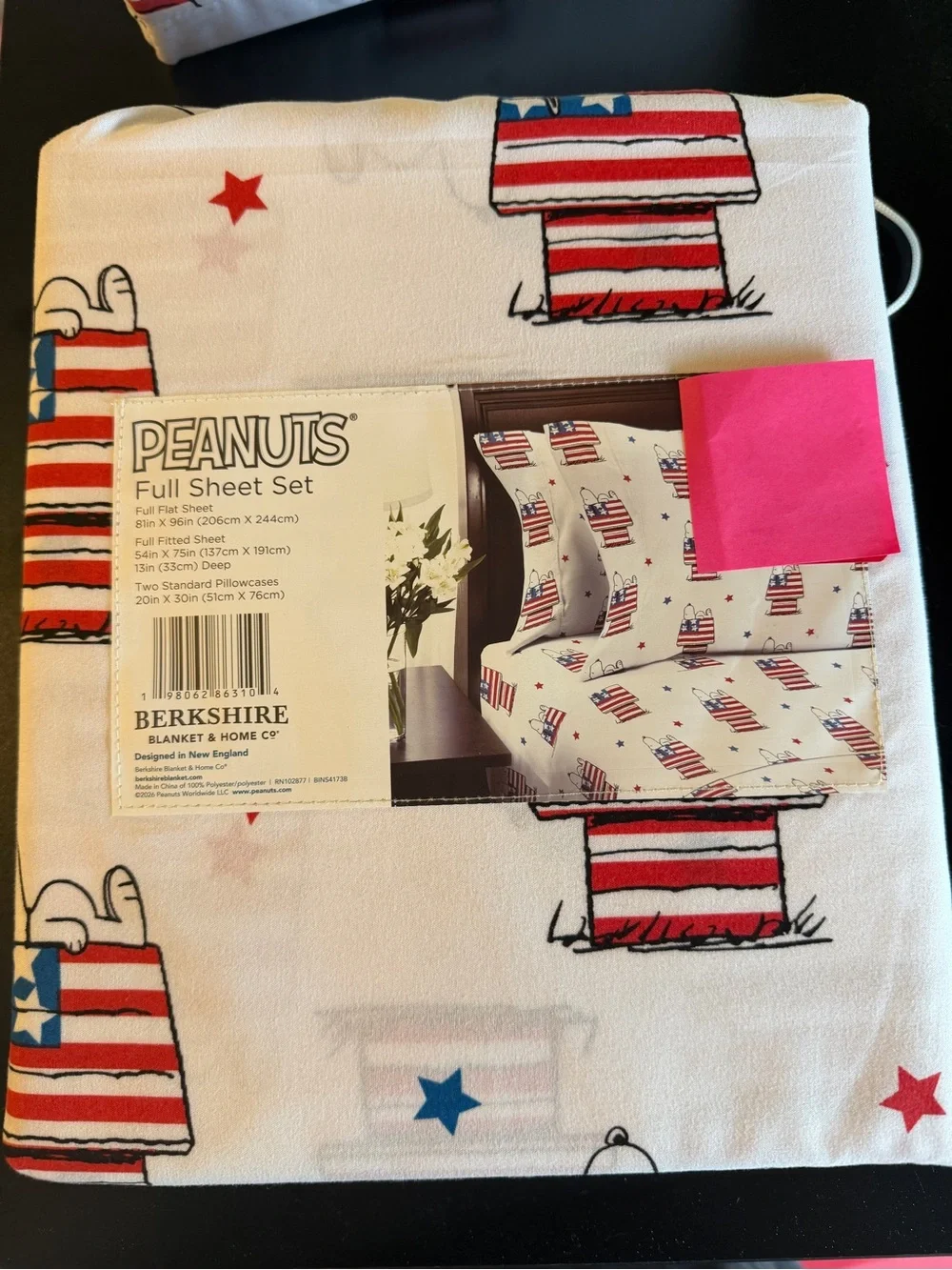 New Peanuts Snoopy Full Sheet Set Berkshire America USA Red/White/Blue Doghouse